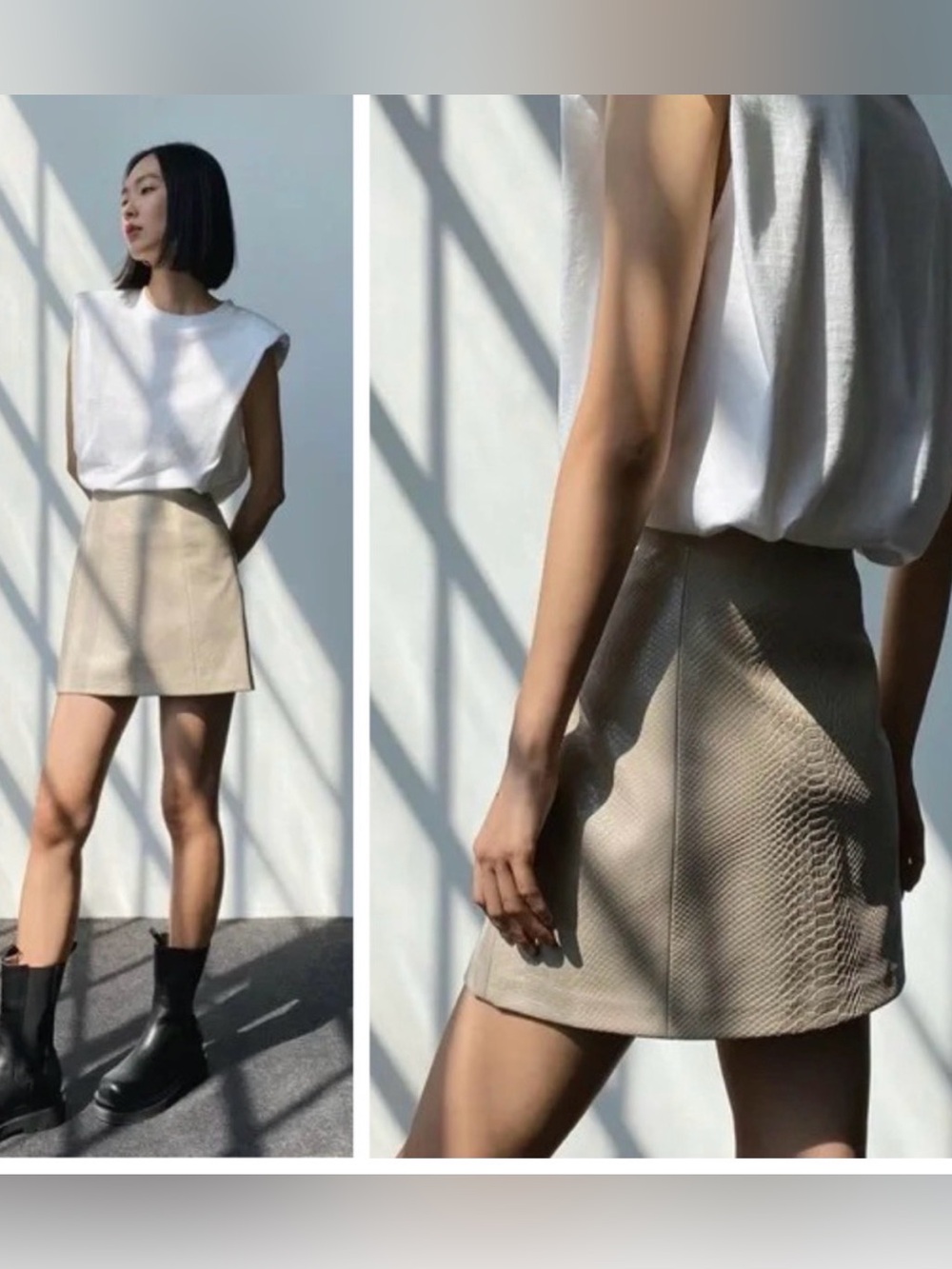 BABATON Aritzia High Rise Vegan Croc Leather Modern Mini Skirt Sz 2 Sierra Beige